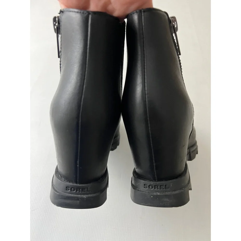 Sorel Joan‎ of Arctic Wedge III Zip Boots Women 7.5 Black Leather NL4372-010